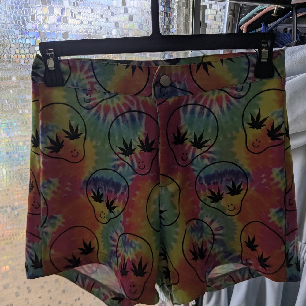 omighty Rainbow Tie-Dye Smiley Face High Waist Shorts